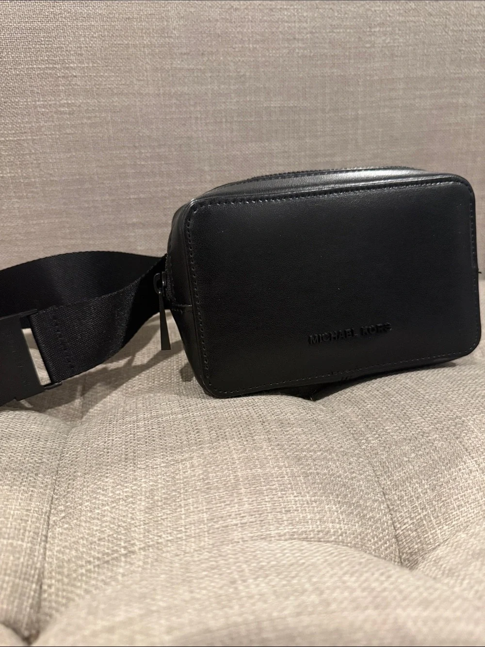 Michael Kors Black Leather Belt Bag with Adjustable Strap